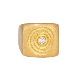 Chevalière vintage en diamant avec motif fossile carré en or jaune 18 carats