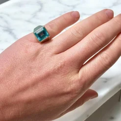 Chevalière Vintage, Or 18 carats et Aigue-Marine