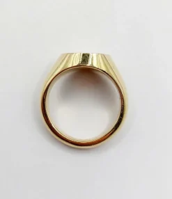 Chevalière vintage or jaune 18k armoiries française blason géométrique, sceau