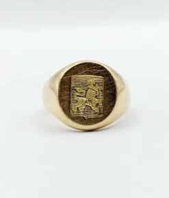 Chevalière vintage or jaune, armoiries françaises