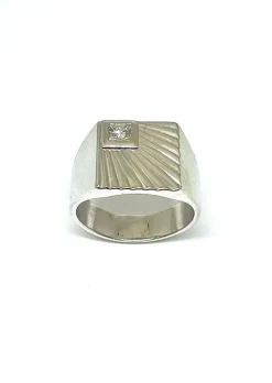 Chevalière vintage Soleil Levant , or blanc et diamant