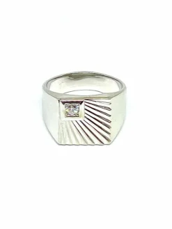 Chevalière vintage Soleil Levant , or blanc et diamant