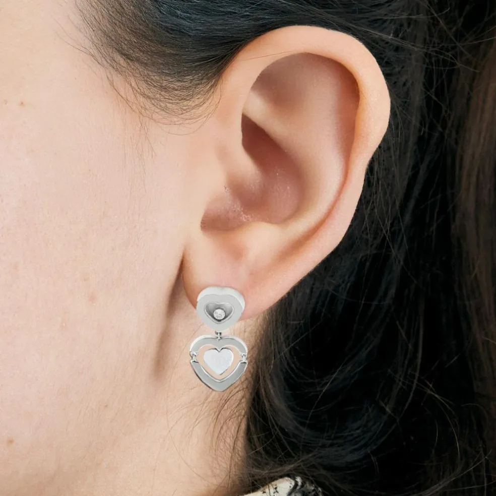 CHOPARD - Happy Amor - Boucles d'oreilles cœur en Or blanc et Diamant