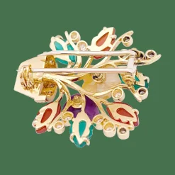 Clip "Fleurs" or jaune, diamants, rubis, pierres de couleur.