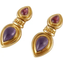 Clips d'oreilles améthystes, tourmalines roses
