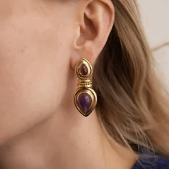 Clips d'oreilles améthystes, tourmalines roses
