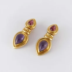 Clips d'oreilles améthystes, tourmalines roses