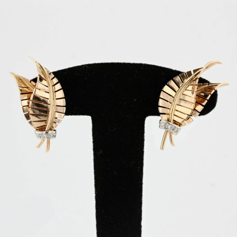 Clips d'oreilles anciens feuilles diamants