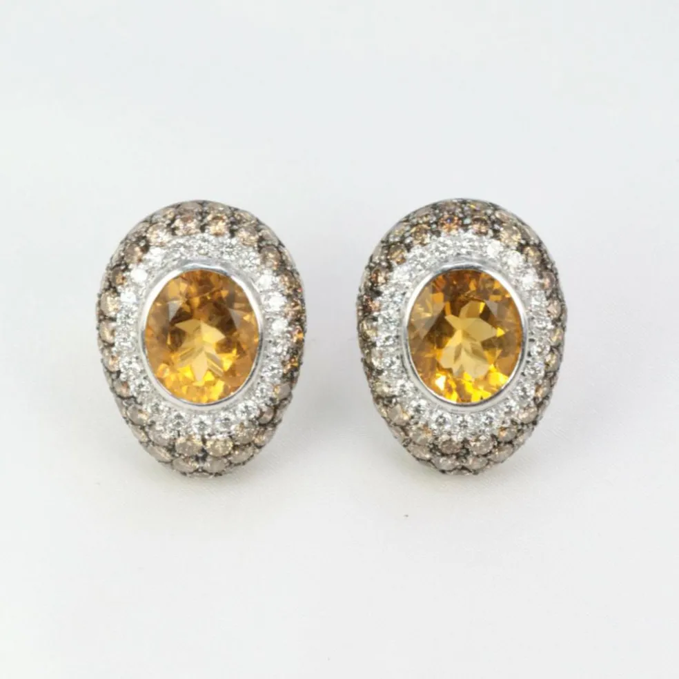 Clips d’oreilles Citrines, Diamants
