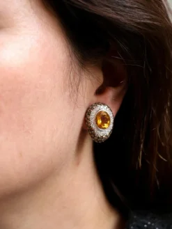Clips d’oreilles Citrines, Diamants