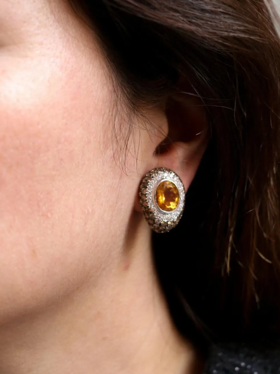 Clips d’oreilles Citrines, Diamants