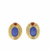 Clips d’oreilles en or, verre bleu, cornaline