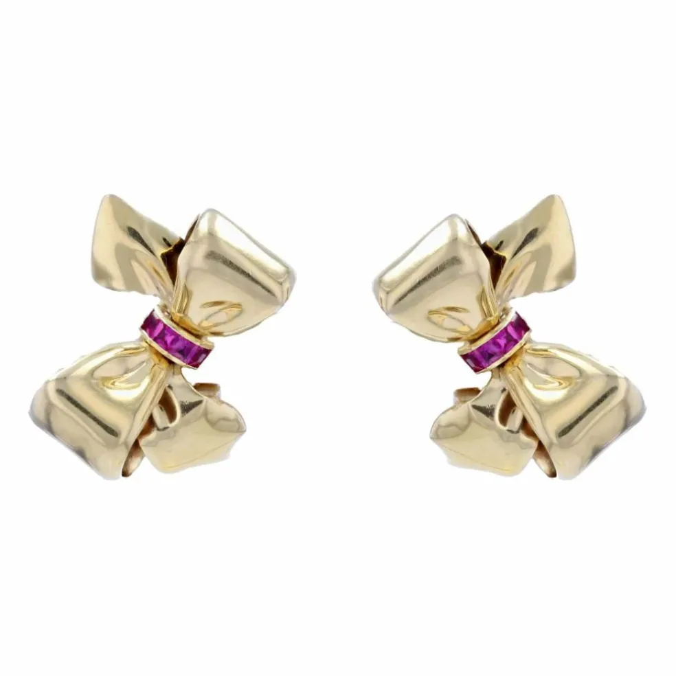Clips d'oreilles rétro or rubis