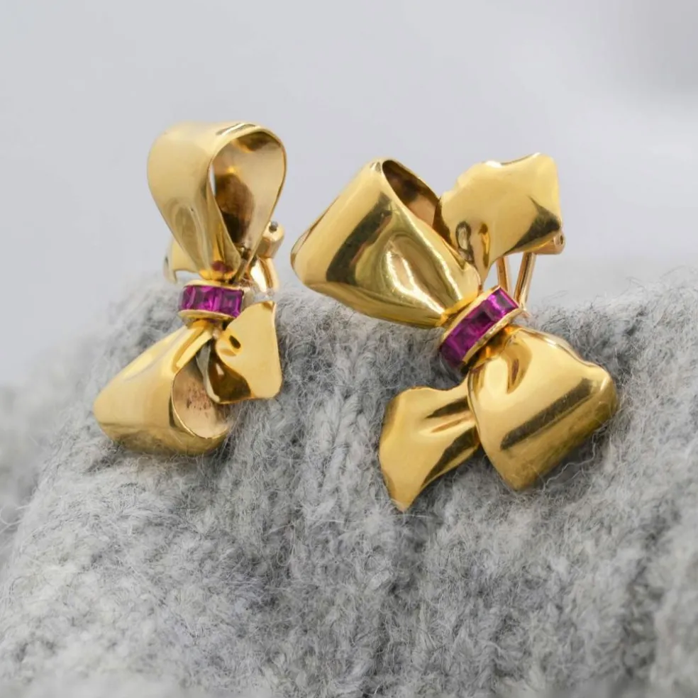 Clips d'oreilles rétro or rubis