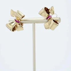 Clips d'oreilles rétro or rubis