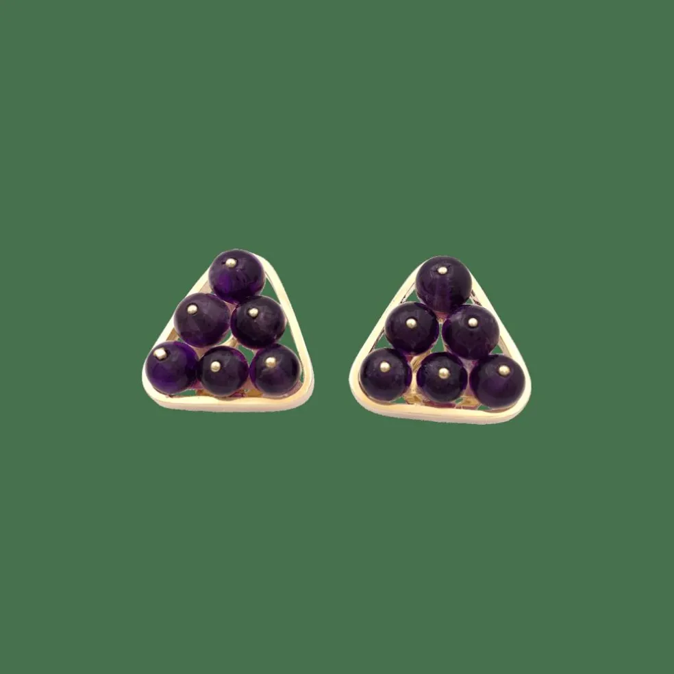 Clips d'oreilles vintage or jaune, améthyste.