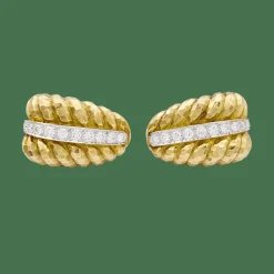 Clips vintage David Webb, platine, or jaune, diamants.