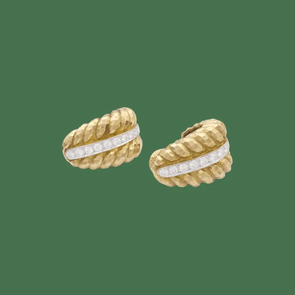 Clips vintage David Webb, platine, or jaune, diamants.