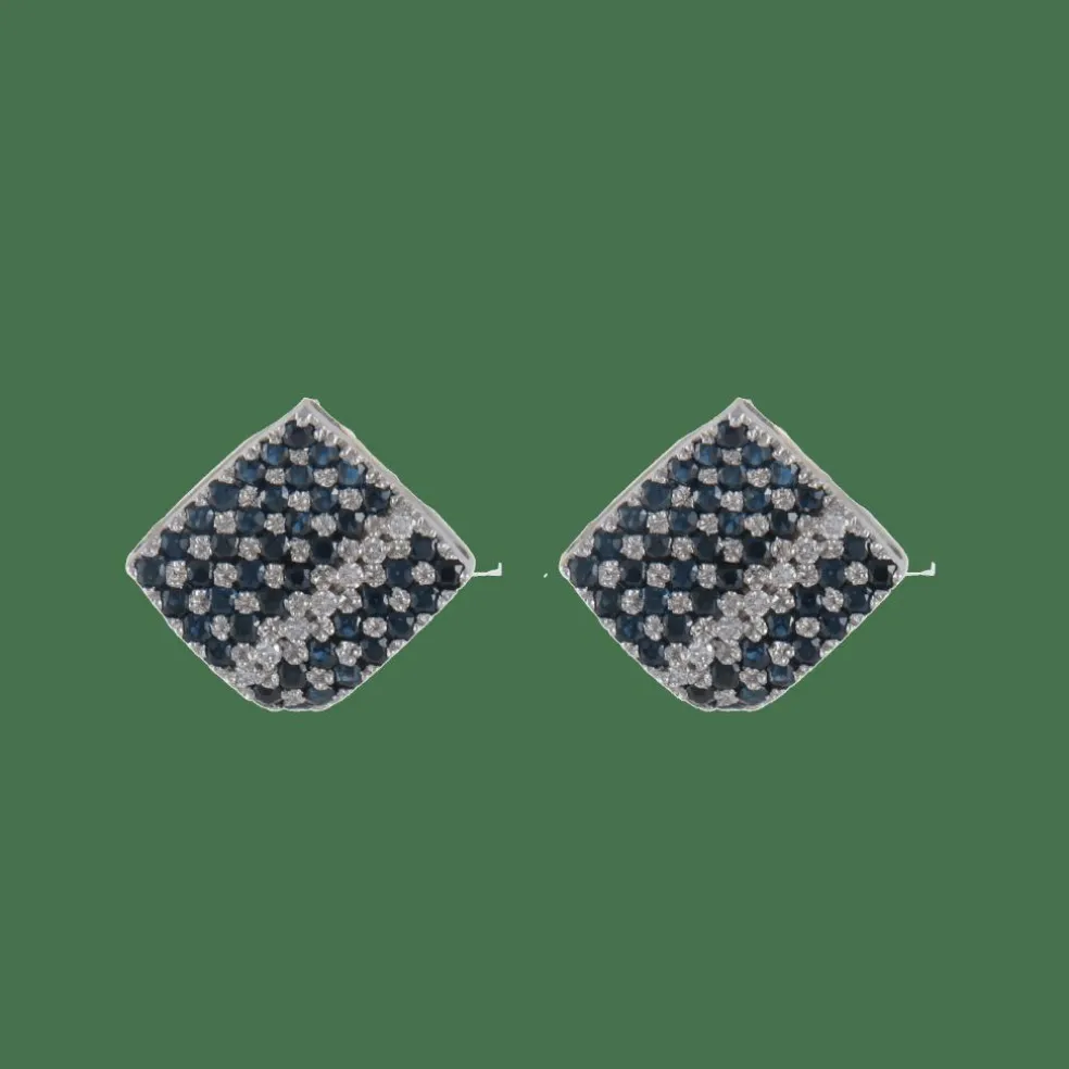 Clous d'oreilles Carré pavage Saphirs Diamants
