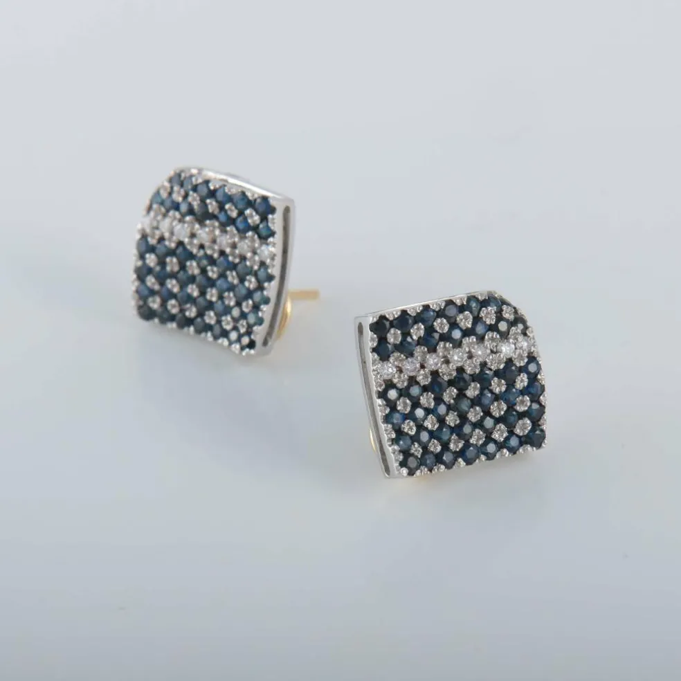 Clous d'oreilles Carré pavage Saphirs Diamants