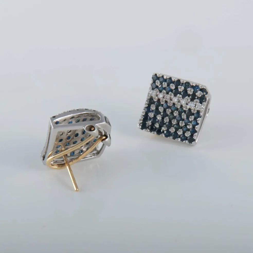 Clous d'oreilles Carré pavage Saphirs Diamants
