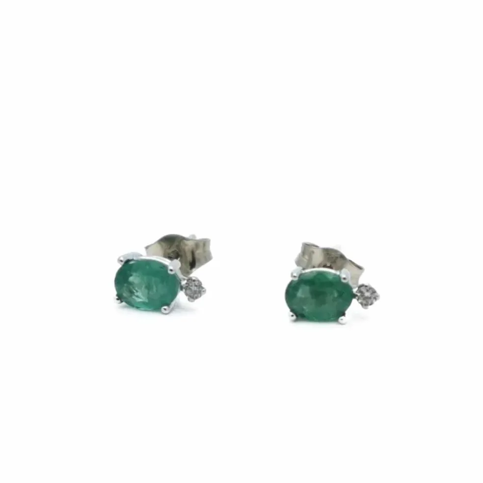Clous d'oreilles Or gris Emeraude Diamant