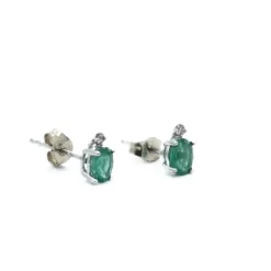 Clous d'oreilles Or gris Emeraude Diamant