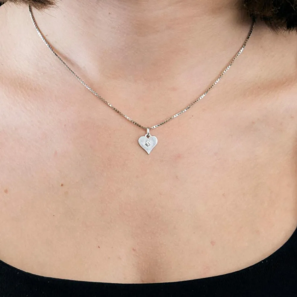 Coeur Blanc Pendentif or blanc diamant
