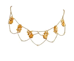 Collerette Motifs De Roses Et Ornée De Perles, Or Jaune