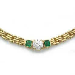 Collier - Or Jaune, Diamant et Emeraudes
