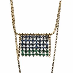 Collier 2 Ors à franges d'Emeraudes et Saphirs