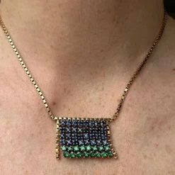 Collier 2 Ors à franges d'Emeraudes et Saphirs