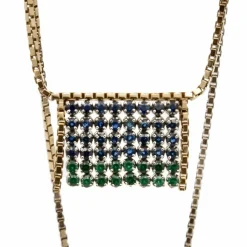 Collier 2 Ors à franges d'Emeraudes et Saphirs