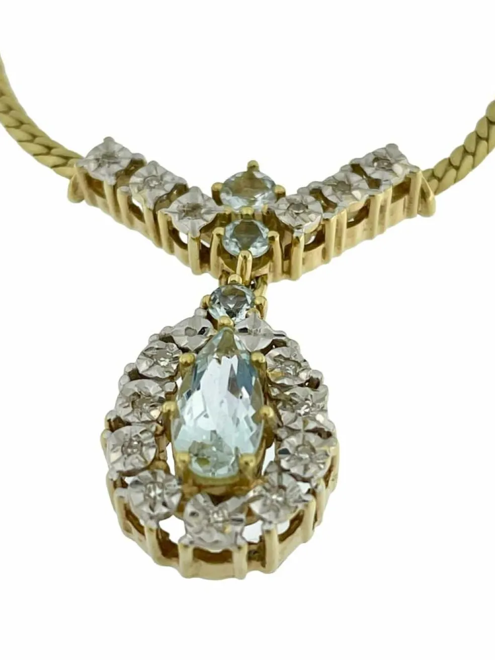 Collier 2 ors diamants et aigue-marine certificat IGI