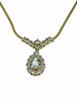 Collier 2 ors diamants et aigue-marine certificat IGI