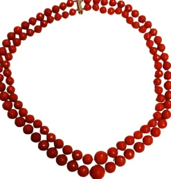 Collier 2 rangs corail sarde facetté en chute