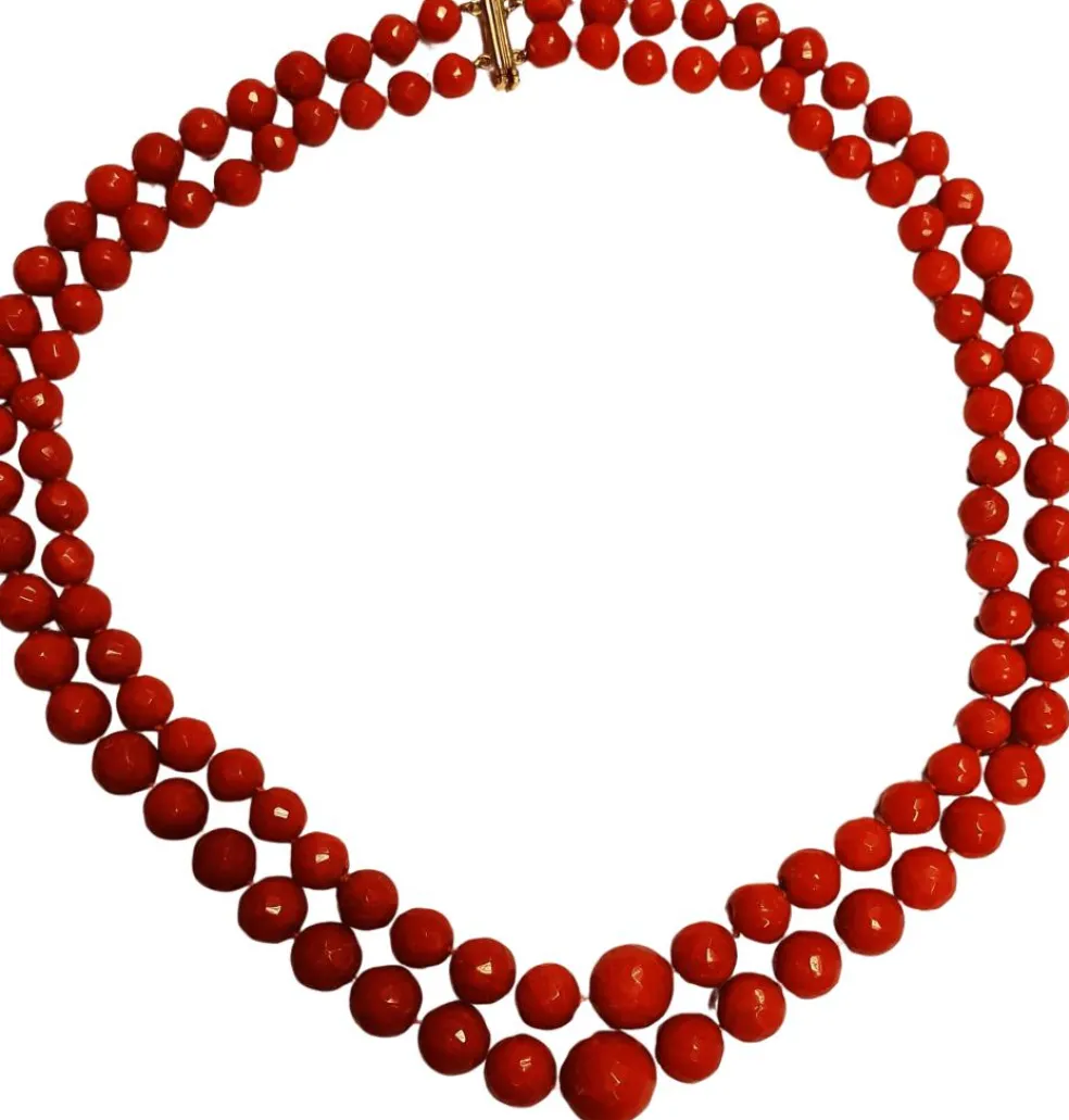 Collier 2 rangs corail sarde facetté en chute