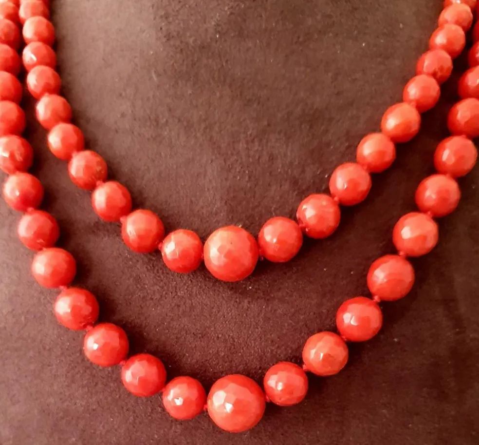 Collier 2 rangs corail sarde facetté en chute