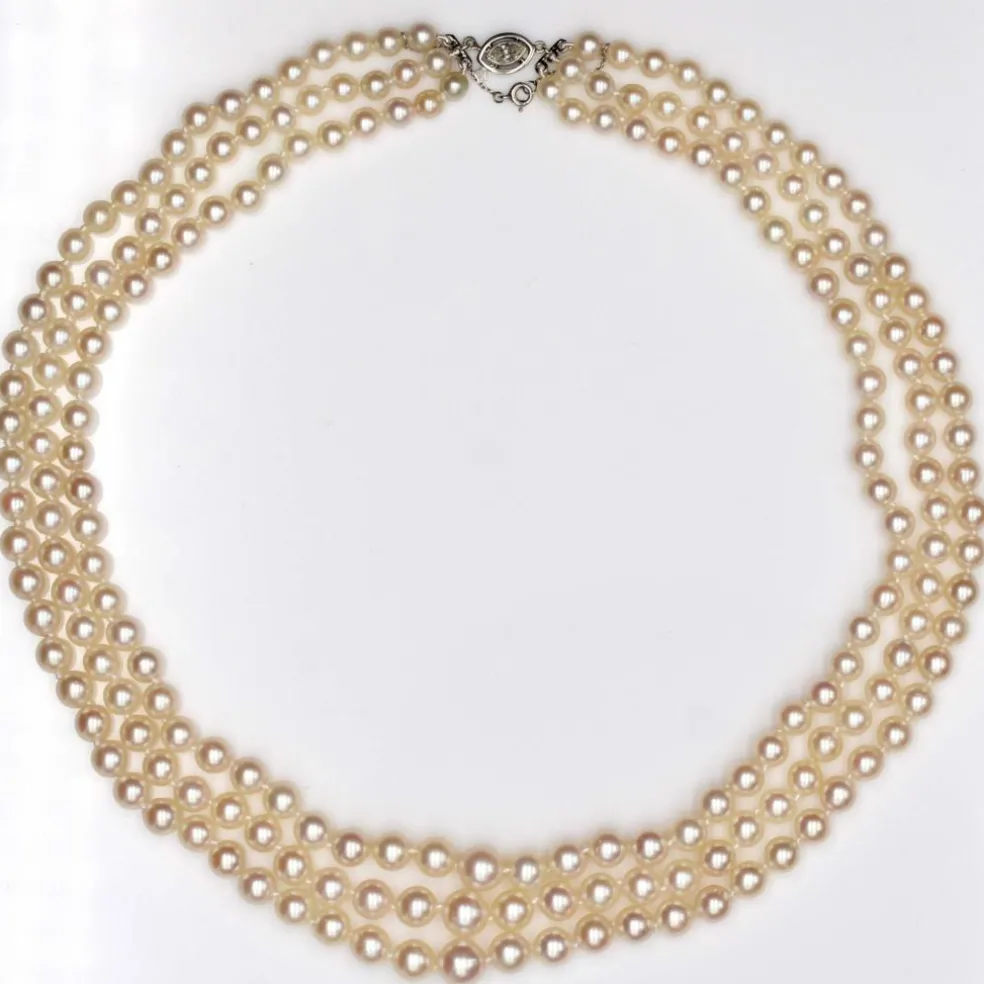 Collier 3 rangs de perles de culture en chute