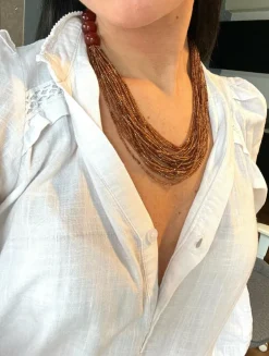Collier agathe hessonite rouge et bakélite
