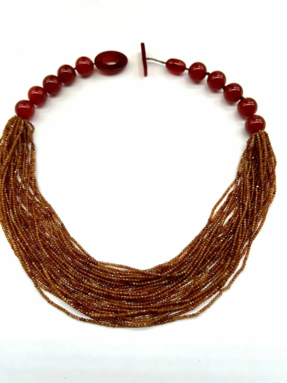 Collier agathe hessonite rouge et bakélite