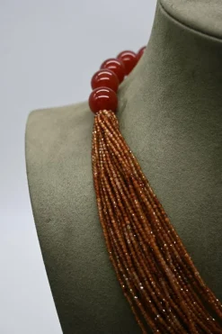 Collier agathe hessonite rouge et bakélite