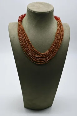 Collier agathe hessonite rouge et bakélite