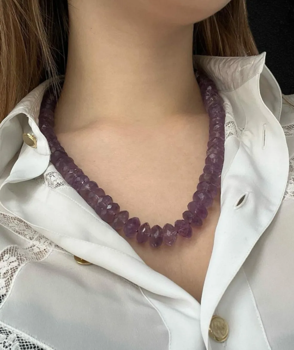 Collier améthyste à facettes années 70 - 60 cm