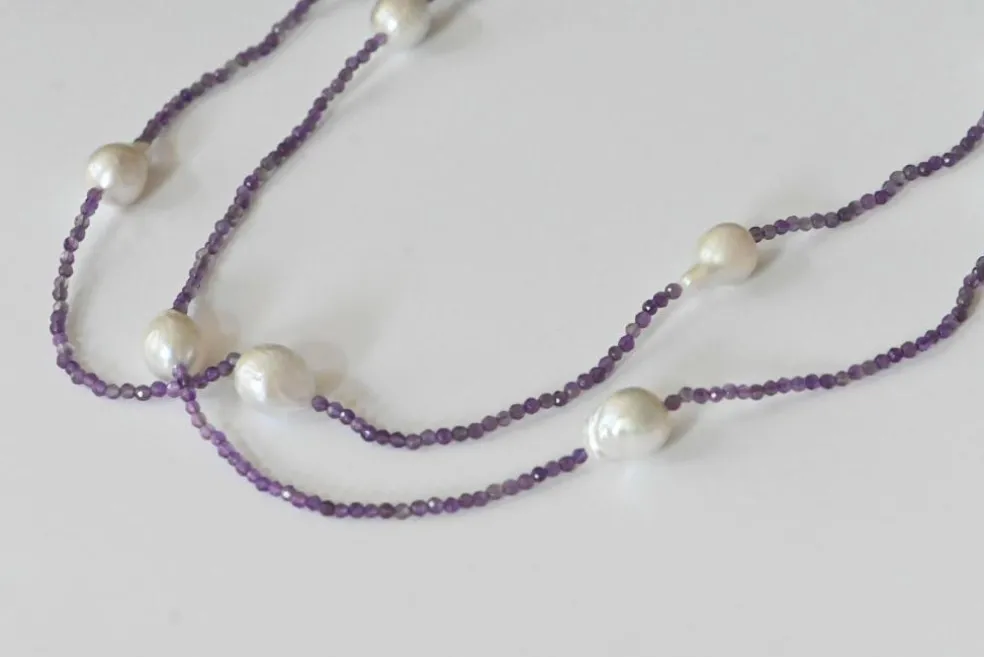 Collier Améthyste Et Perles D'eau Douce