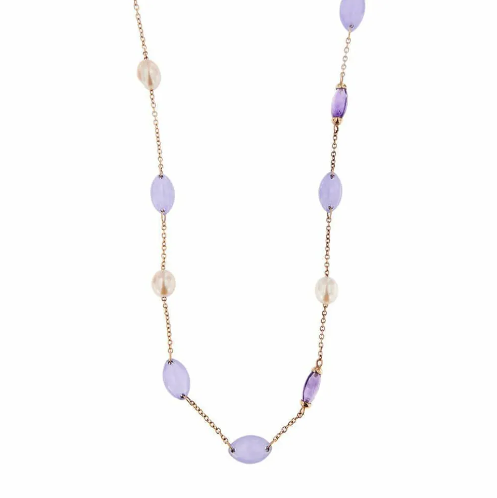 Collier améthystes, jades et perles