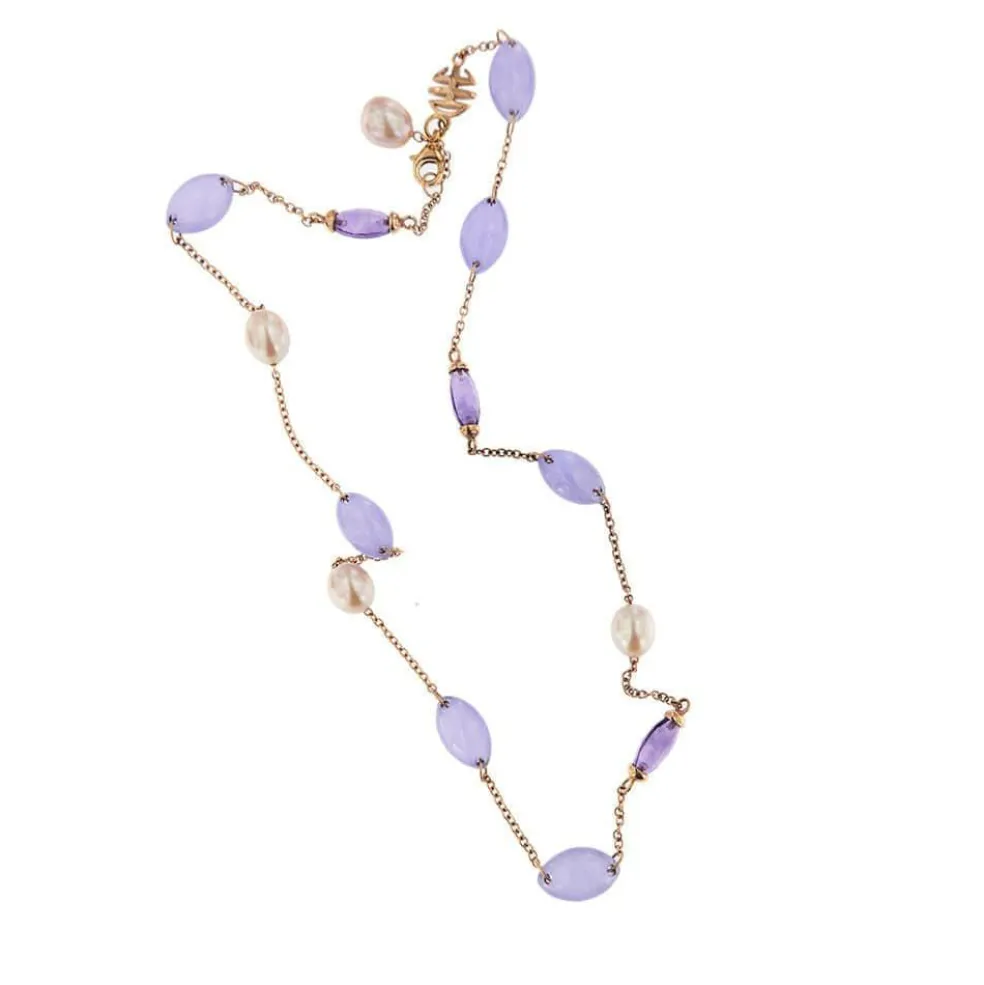 Collier améthystes, jades et perles