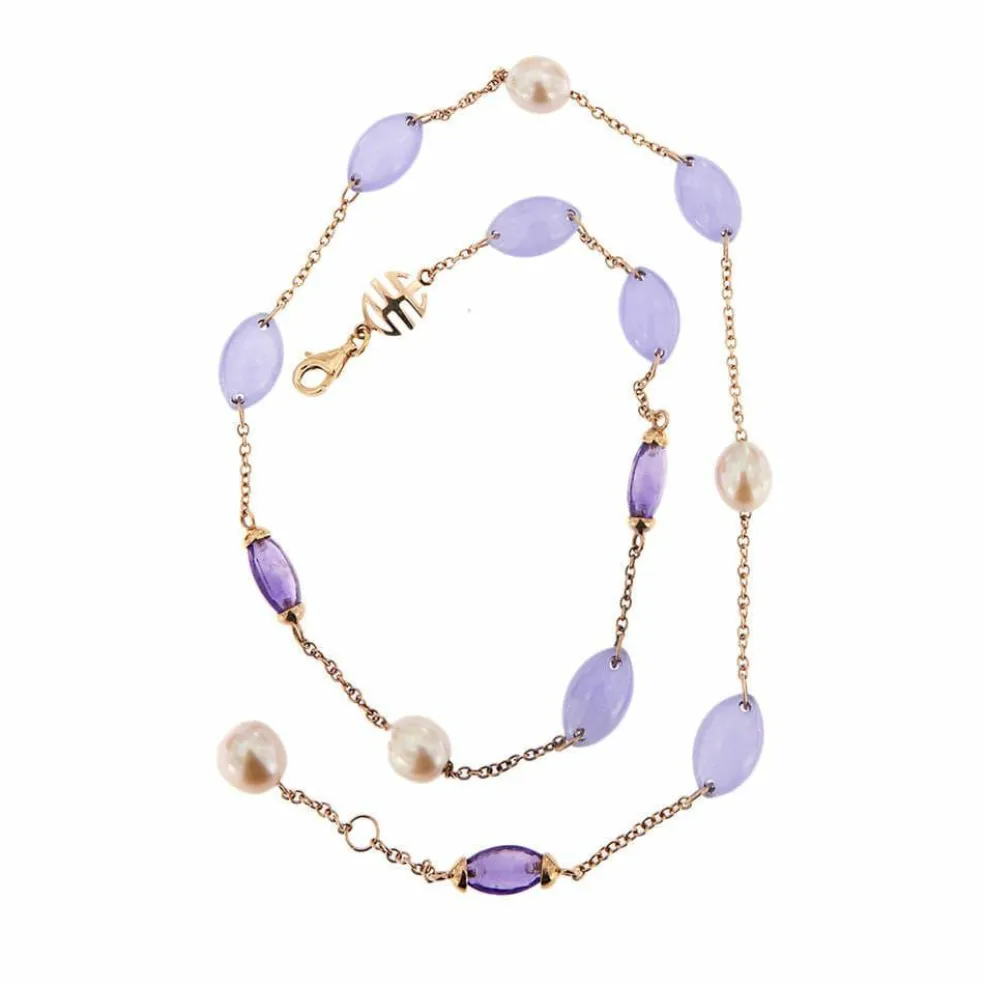 Collier améthystes, jades et perles