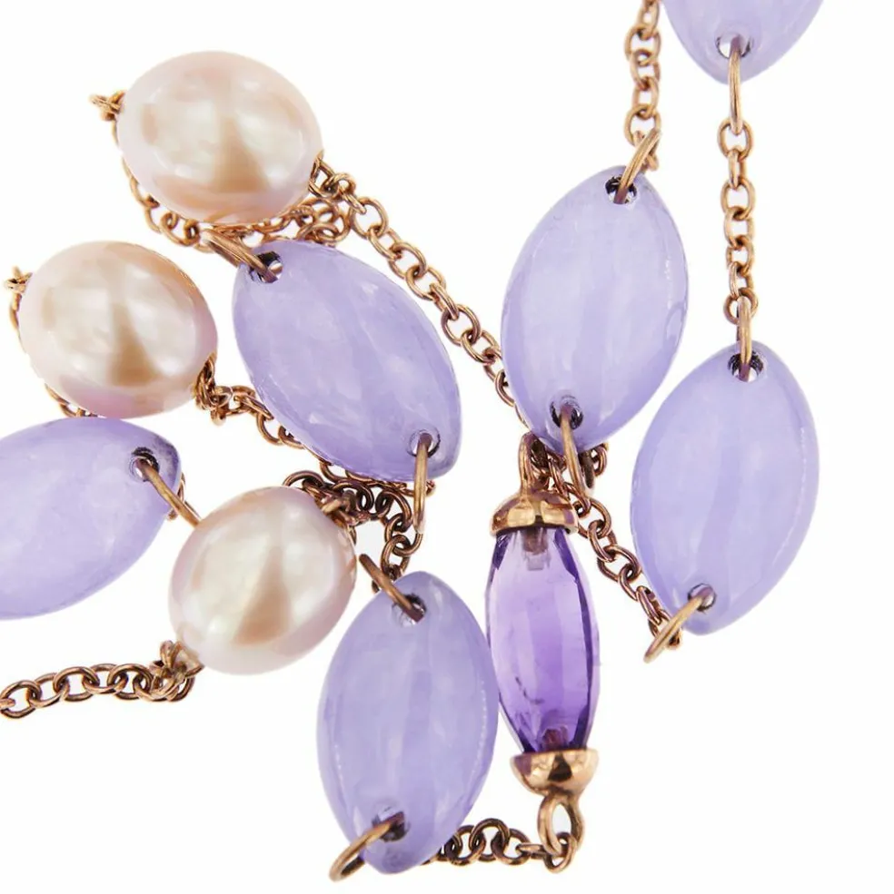 Collier améthystes, jades et perles