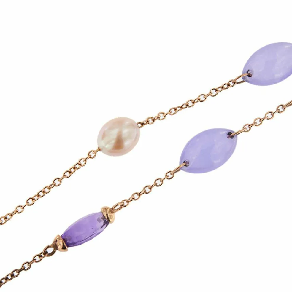 Collier améthystes, jades et perles